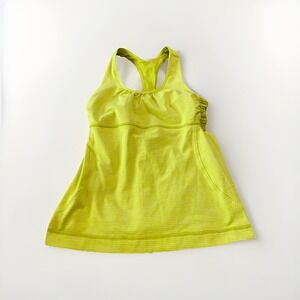 LULULEMON Women's Tank Top Padded Racer Back Neon Yellow Striped Yoga Gym Size 4